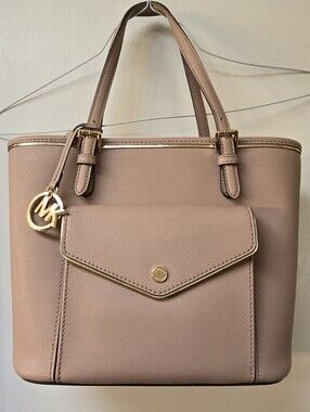Michael Kors Blush Pink Saffiano Tote with Front Pocket and Gold Hardware